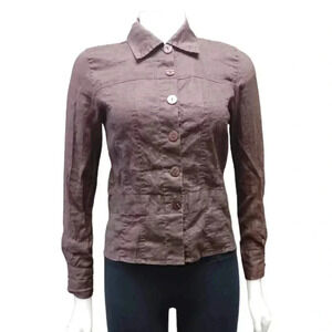 Laura 100% Linen Brown Button Down Long  Sleeve Jacket Size Small
